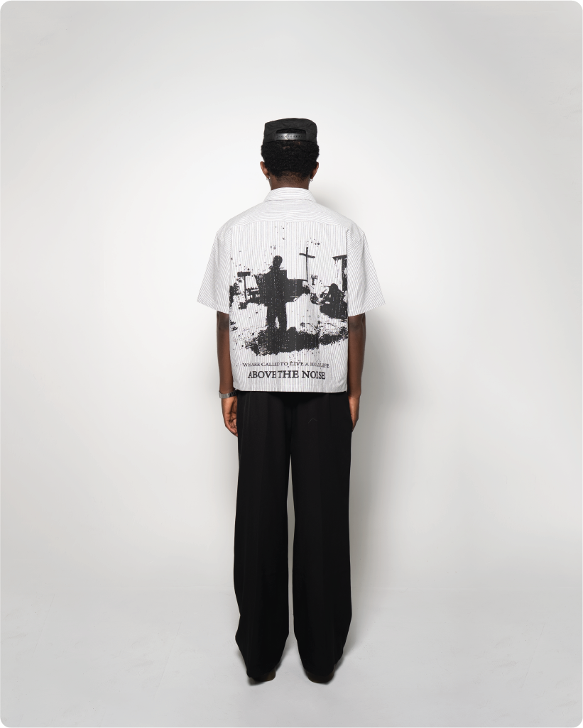 'AboveTheNoise’ pinstripe shirt