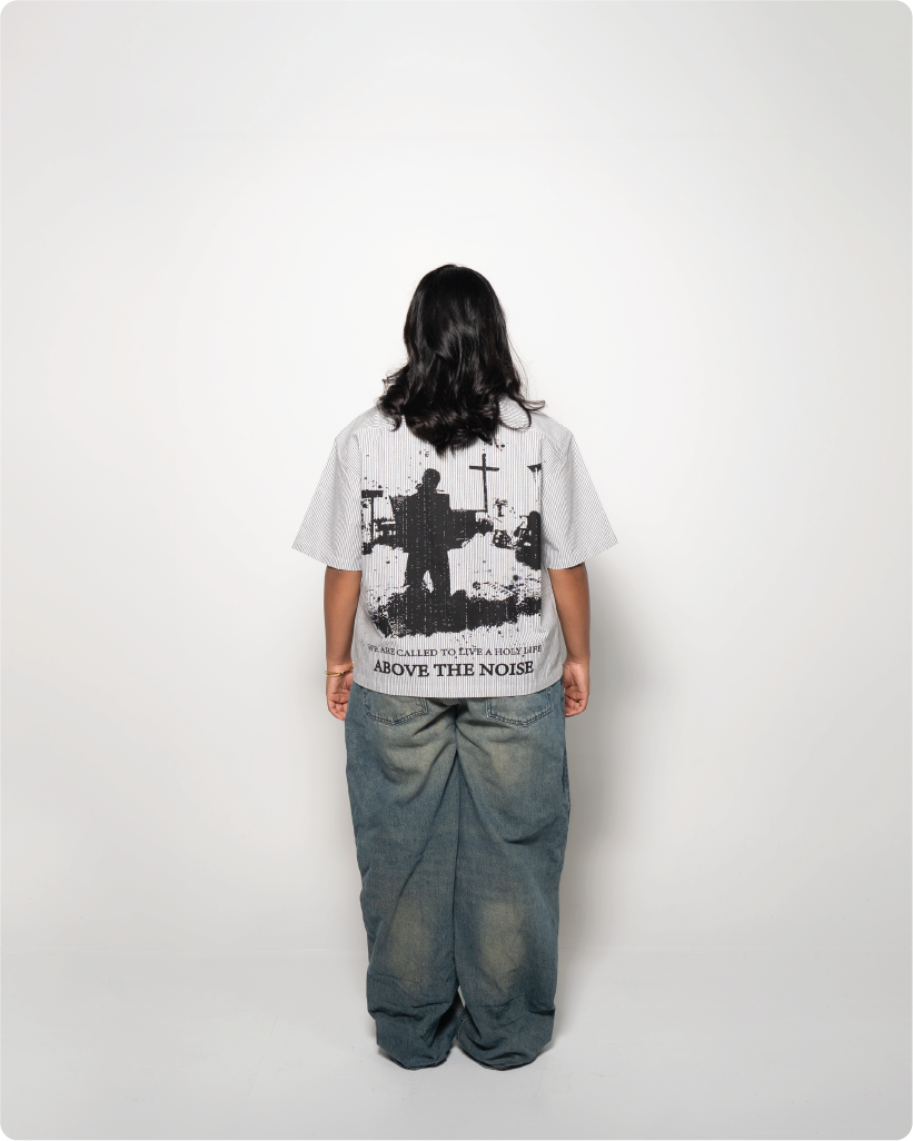 'AboveTheNoise’ pinstripe shirt