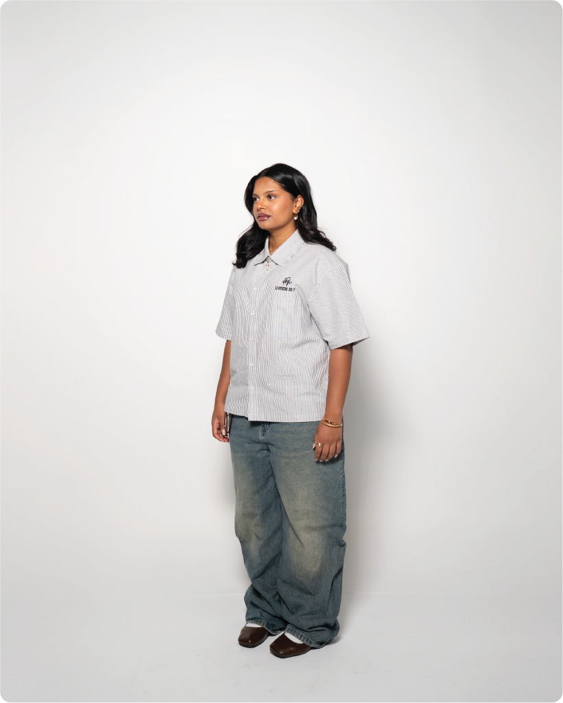 'AboveTheNoise’ pinstripe shirt