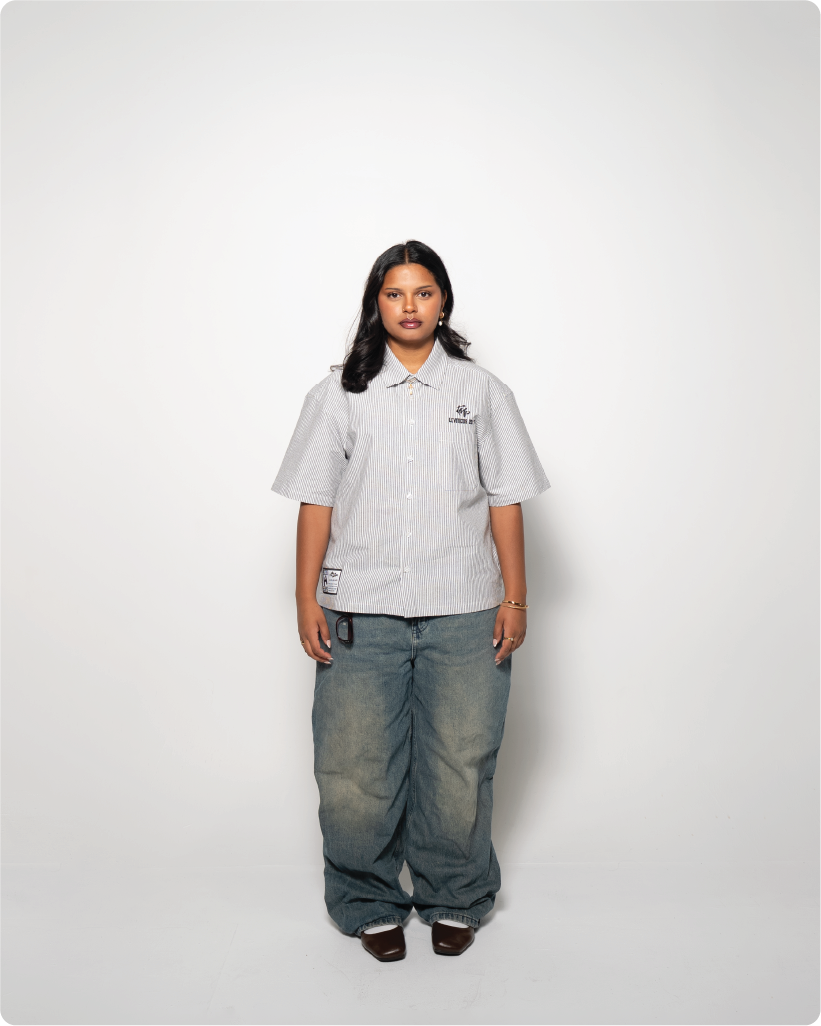 'AboveTheNoise’ pinstripe shirt